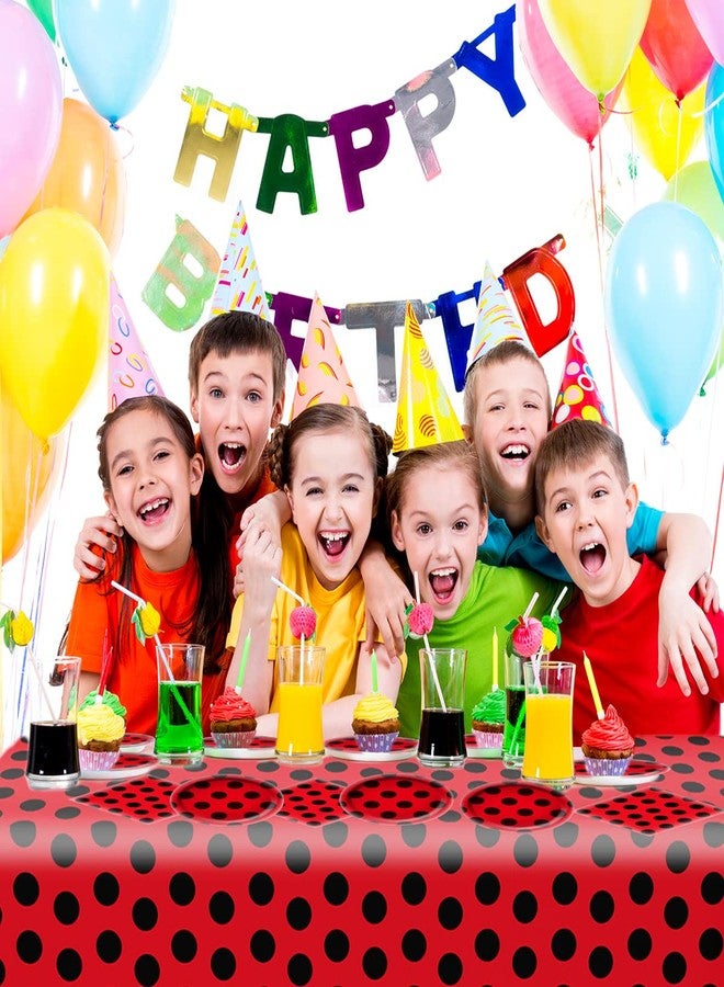 OULUN طقم أدوات مائدة لحفلة بطابع الدعسوقة، 20 طبقًا و20 منديلًا ومفرش طاولة 87 بوصة × 52 بوصة، لوازم تزيين حفلات بطابع الدعسوقة - Image 3